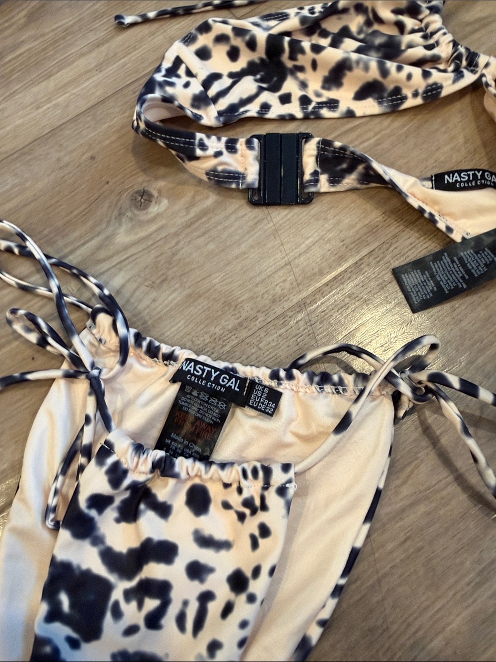 Nasty Gal Cream and Black Leopard Print Tie-String Bikini Set - Picture 6 of 7
